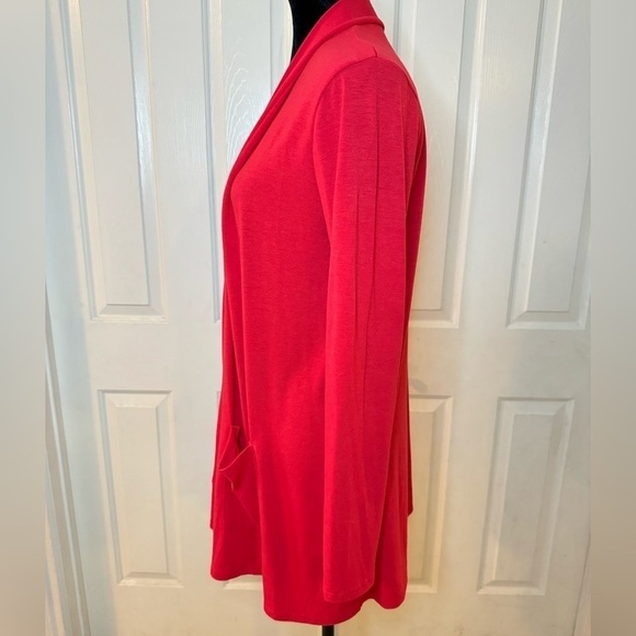 Zenana Premium Cardigan Red Large Slouch Pocket Jersey Knit Comfort Stretch - Picture 4 of 8